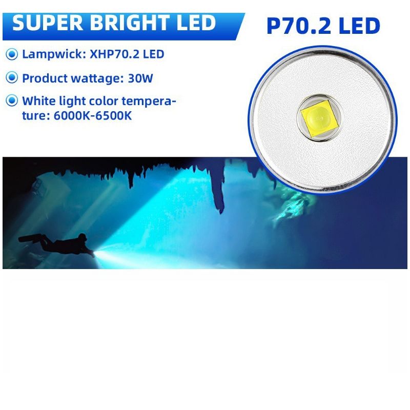 P70 Diving Flashlight, Dive Torch 5000 Lumen Super Bright Flash Lights, IPX8 Underwater Waterproof Night Dive Torch 200 Meters Submersible Light