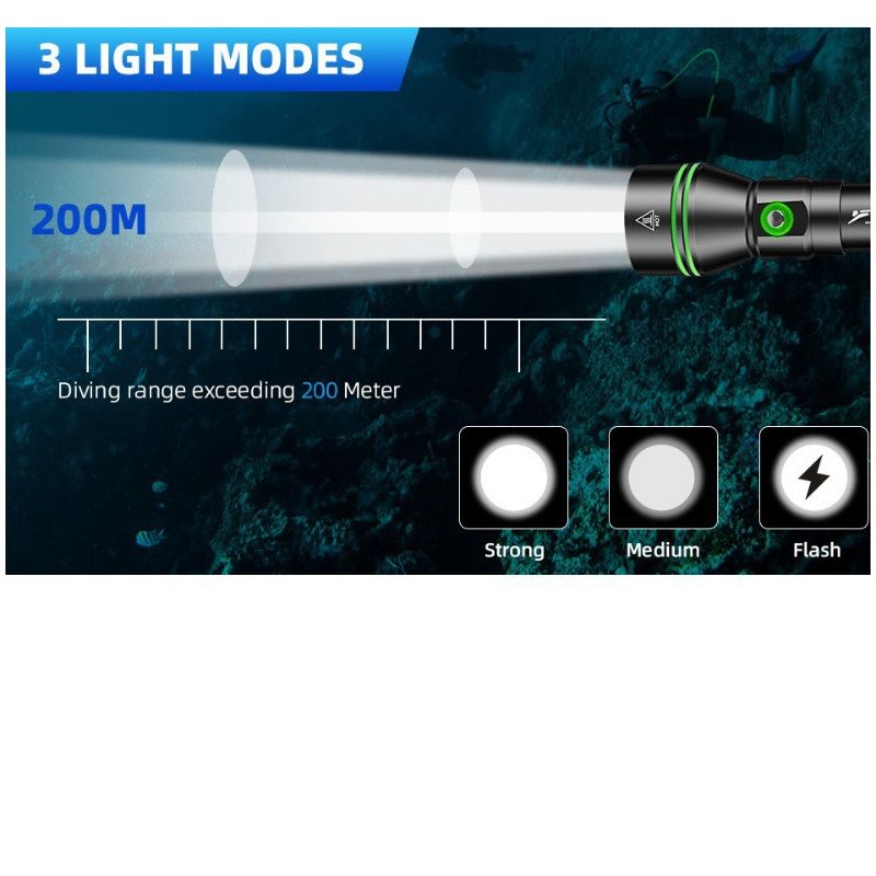 P70 Diving Flashlight, Dive Torch 5000 Lumen Super Bright Flash Lights, IPX8 Underwater Waterproof Night Dive Torch 200 Meters Submersible Light