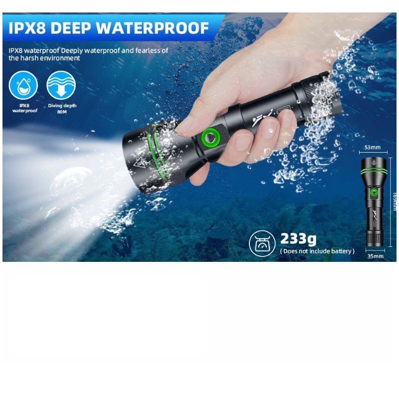 P70 Diving Flashlight, Dive Torch 5000 Lumen Super Bright Flash Lights, IPX8 Underwater Waterproof Night Dive Torch 200 Meters Submersible Light
