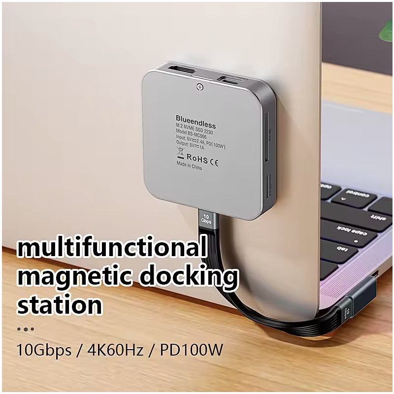 Blueendless M. 2 magnetic docking stations, NVMe solid-state drive box, HDMI high-definition type-c3.2 fast charging laptop converter