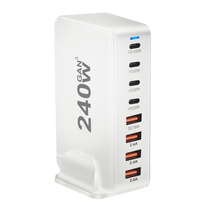 240W Desktop GaN Charger 8-port USB Type C PD Fast Charge Mobile Charger Smart Technology Multi-Device Hub