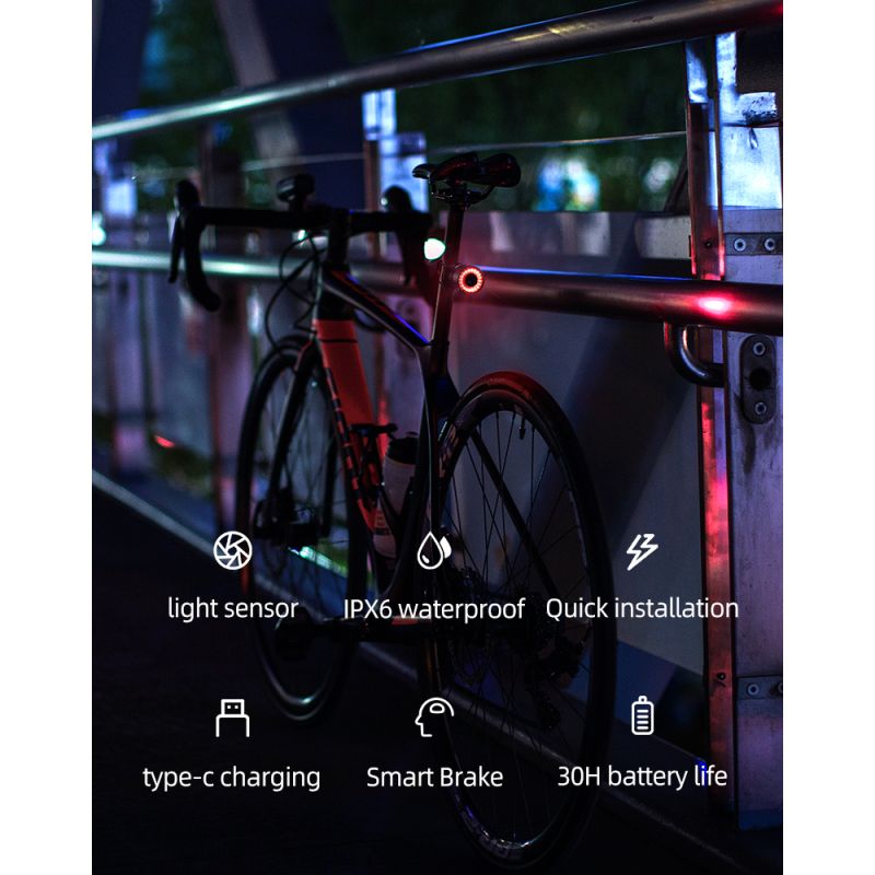 ROCKBROS Q3 Bike Tail Light with Smart Brake Sensor IPX6 Waterproof for MTB and Road Cycling Safety