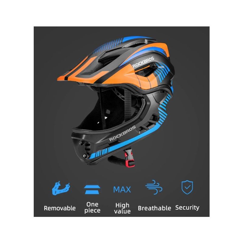 ROCKBROS Children Cycling Helmet Detachable Full Face Riding Youth Protective Gear Adventure Sports