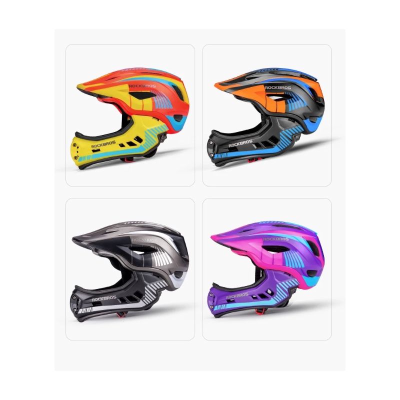 ROCKBROS Children Cycling Helmet Detachable Full Face Riding Youth Protective Gear Adventure Sports
