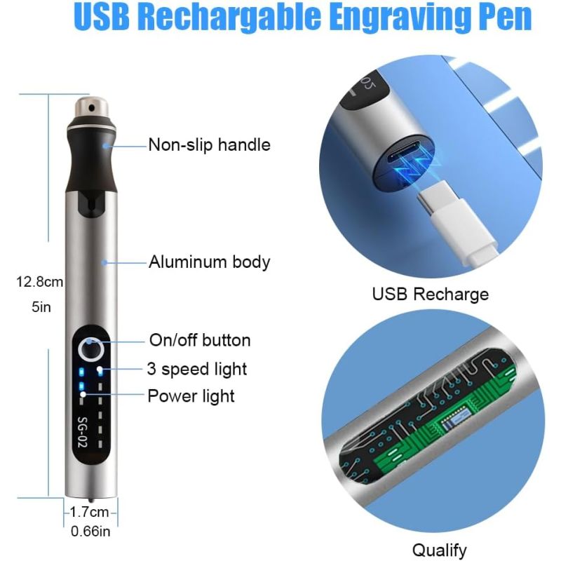 USB Rechargable Engraving Machines Pen with 35bits,Mini Electric Engraver Etching Machines Cordless Rotary Tools Engraved Jewelry Stone Metal Plastic Wood Resin Model