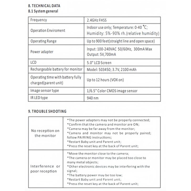 5 Inch Baby Monitor SM650 HD 720P Video Long-Lasting Battery Two-Way Audio Portable Infant Surveillance