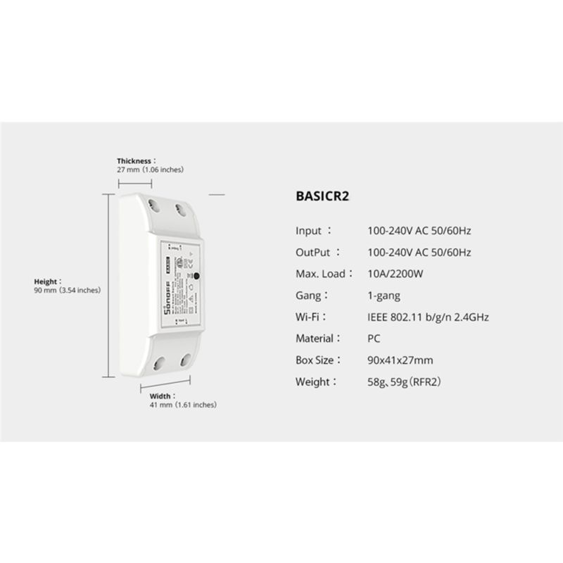 SONOFF Basic R2 Wifi Switch Module with Voice Control for Smart Home Lighting Compatible with Alexa and Google