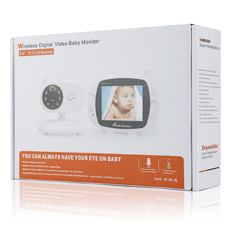 SP850 Wireless Video Baby Monitor 3.5 Inches LCD Night Vision 2 Way Audio Secure Connection for Child Safety
