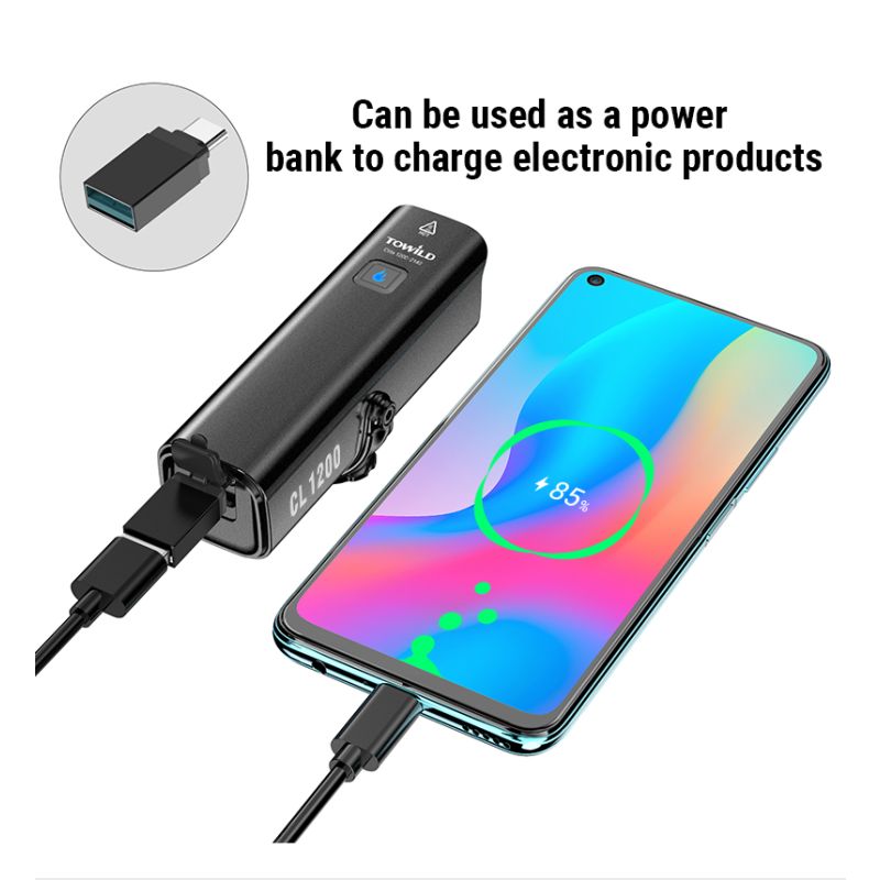 Lâmpada frontal TOWILD CL1200 1200LM Luz de bicicleta LED recarregável USB 21700 4000mAh Luz de bicicleta à prova d'água Farol de bicicleta