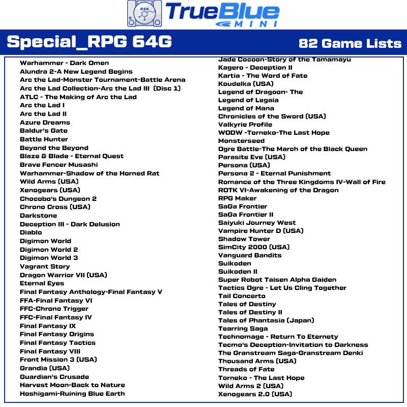 True Blue Mini Crackhead Pack 32G or 64G USB for PS ONE MINI Plug and Play Classic Gaming Nostalgia