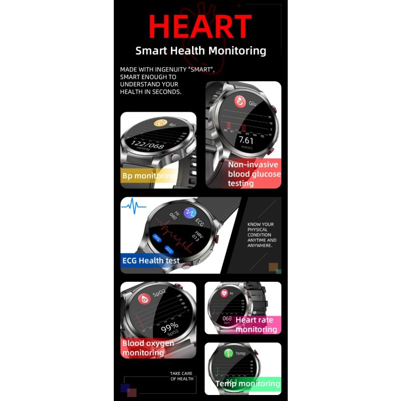 W11 Smart Watch 132 HD Heart Rate Blood Sugar ECG Body Temperature Fitness Bracelet for Health Monitoring