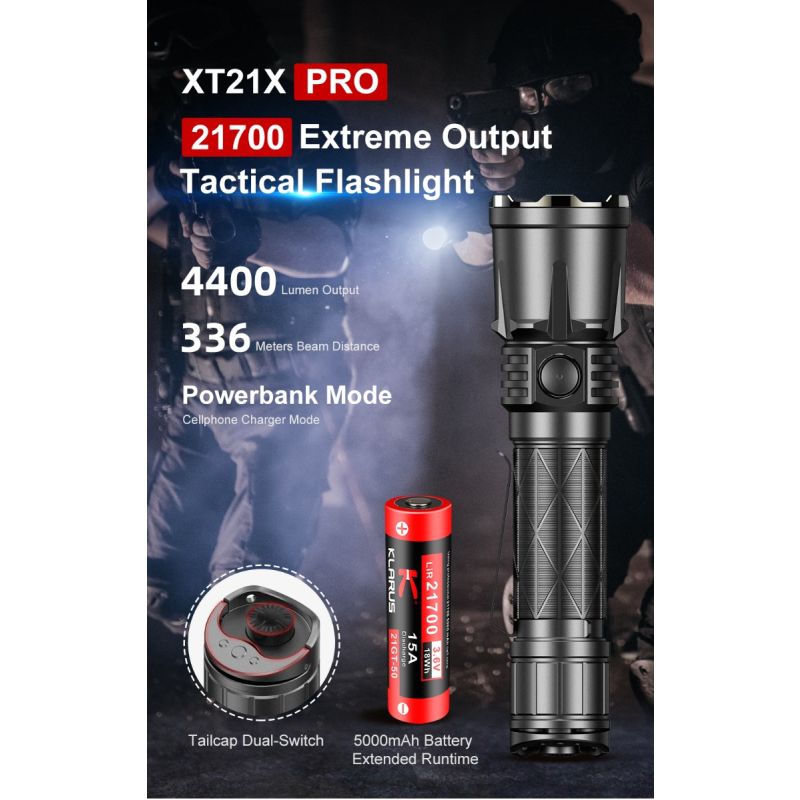 Klarus XT21X Pro XHP70.2 LED 4400 Lumens 21700 Lanterna