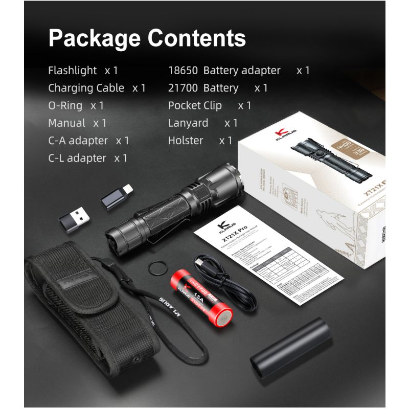 Klarus XT21X Pro XHP70.2 LED 4400 Lumens 21700 Lanterna