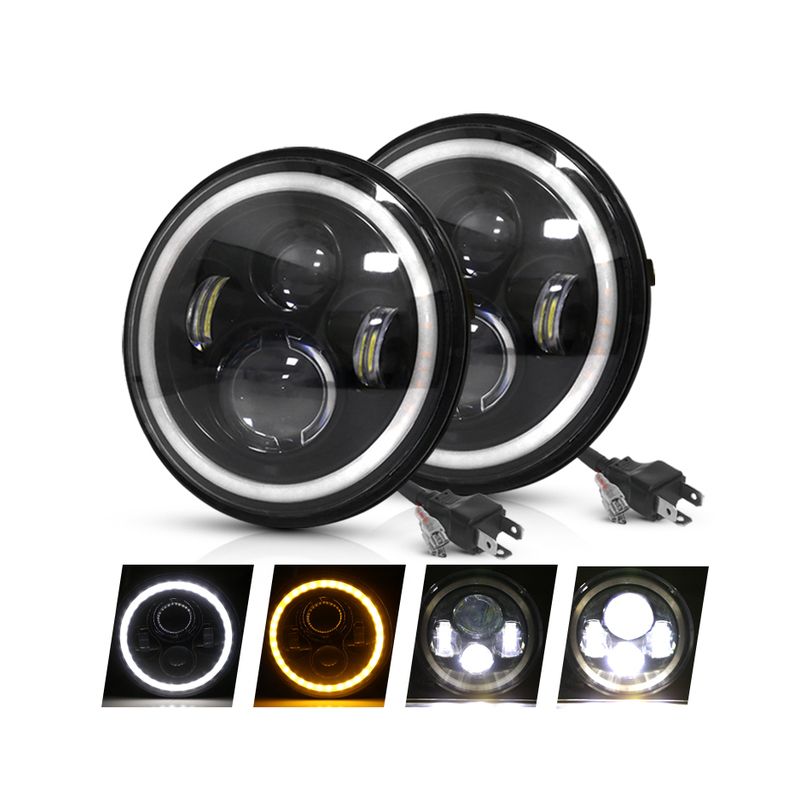 1 par CO LIGHT 7 polegadas LED farol H4 DRL redondo 7&#39;&#39; faróis com amarelo e branco Angel Eye para Jeep Wrangler Lada Niva 4x4 60W