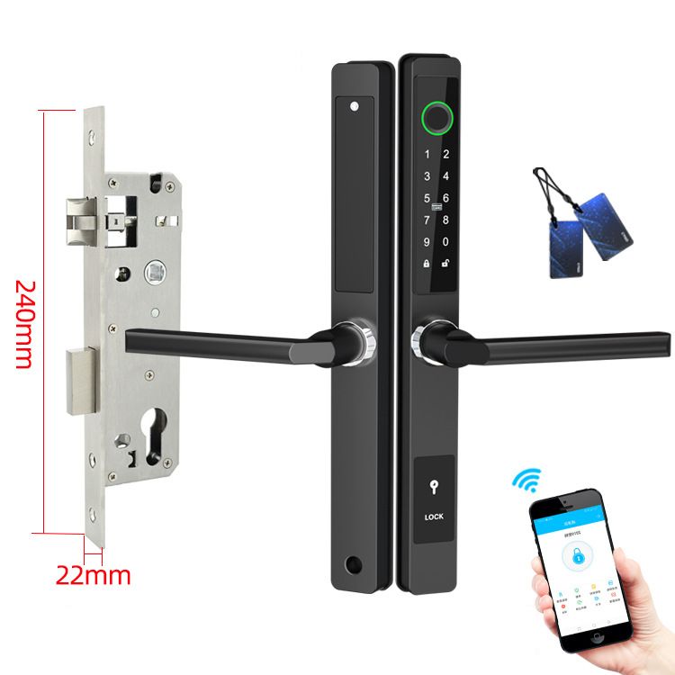 APP Waterproof Smart Fingerprint Door Lock Black Aluminum Password Card Lock Multi-Unlock Options Bluetooth