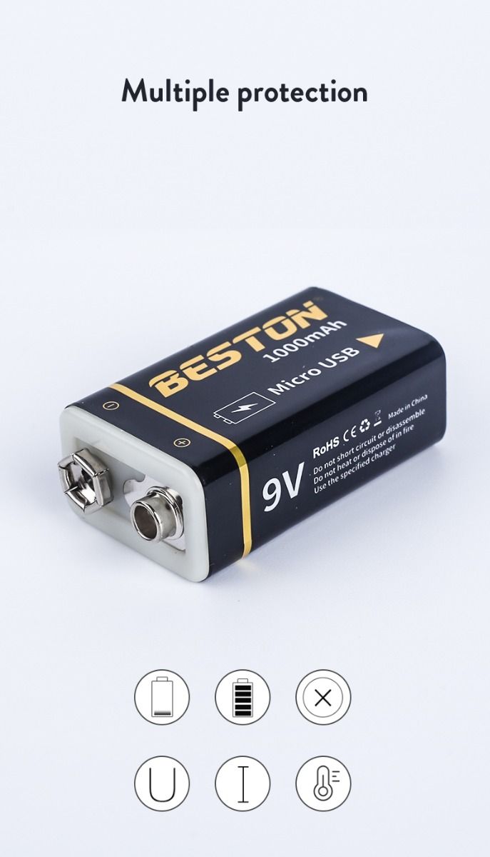 Beston 9V 1000mAh Micro USB Rechargeable Battery Eco-Friendly Power for RC Helicopter Microphone and Toys