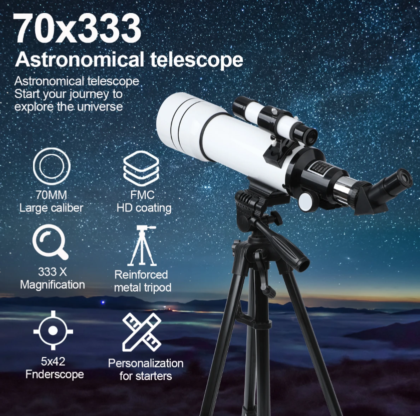 Bossdun 333X Professional Astronomical Telescope for Kids Large Objective Lens for Moon Observation and Stargazing