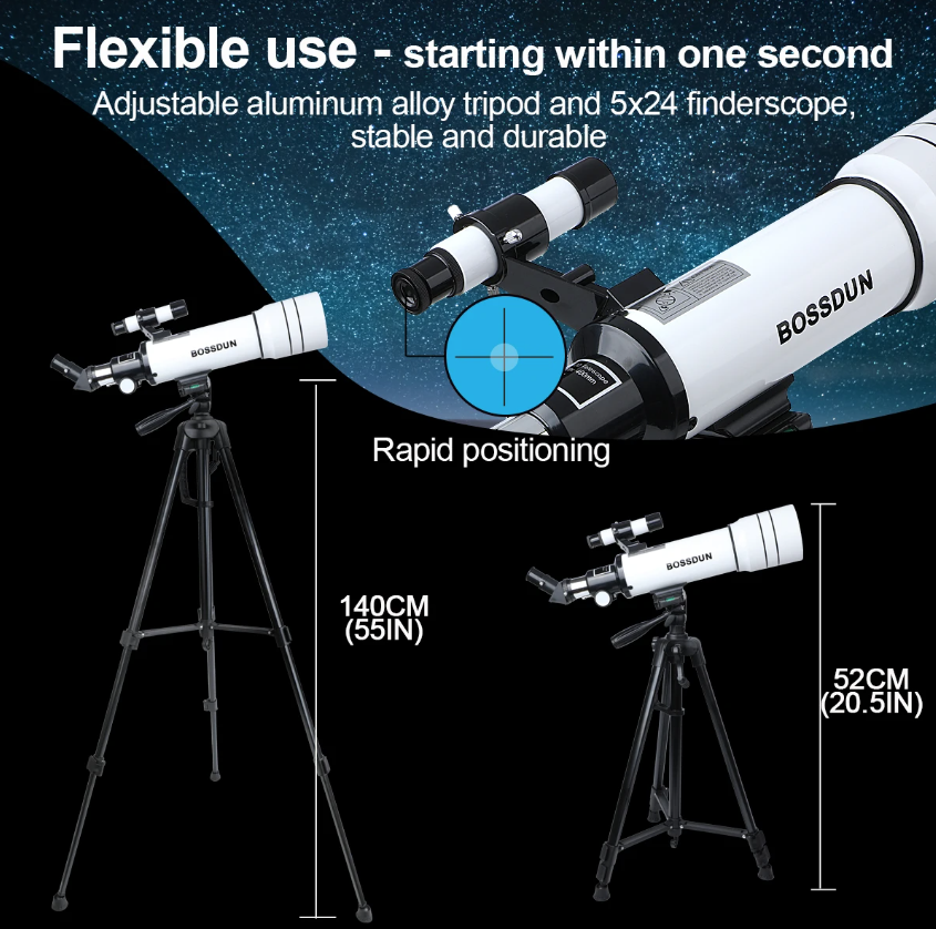 Bossdun 333X Professional Astronomical Telescope for Kids Large Objective Lens for Moon Observation and Stargazing