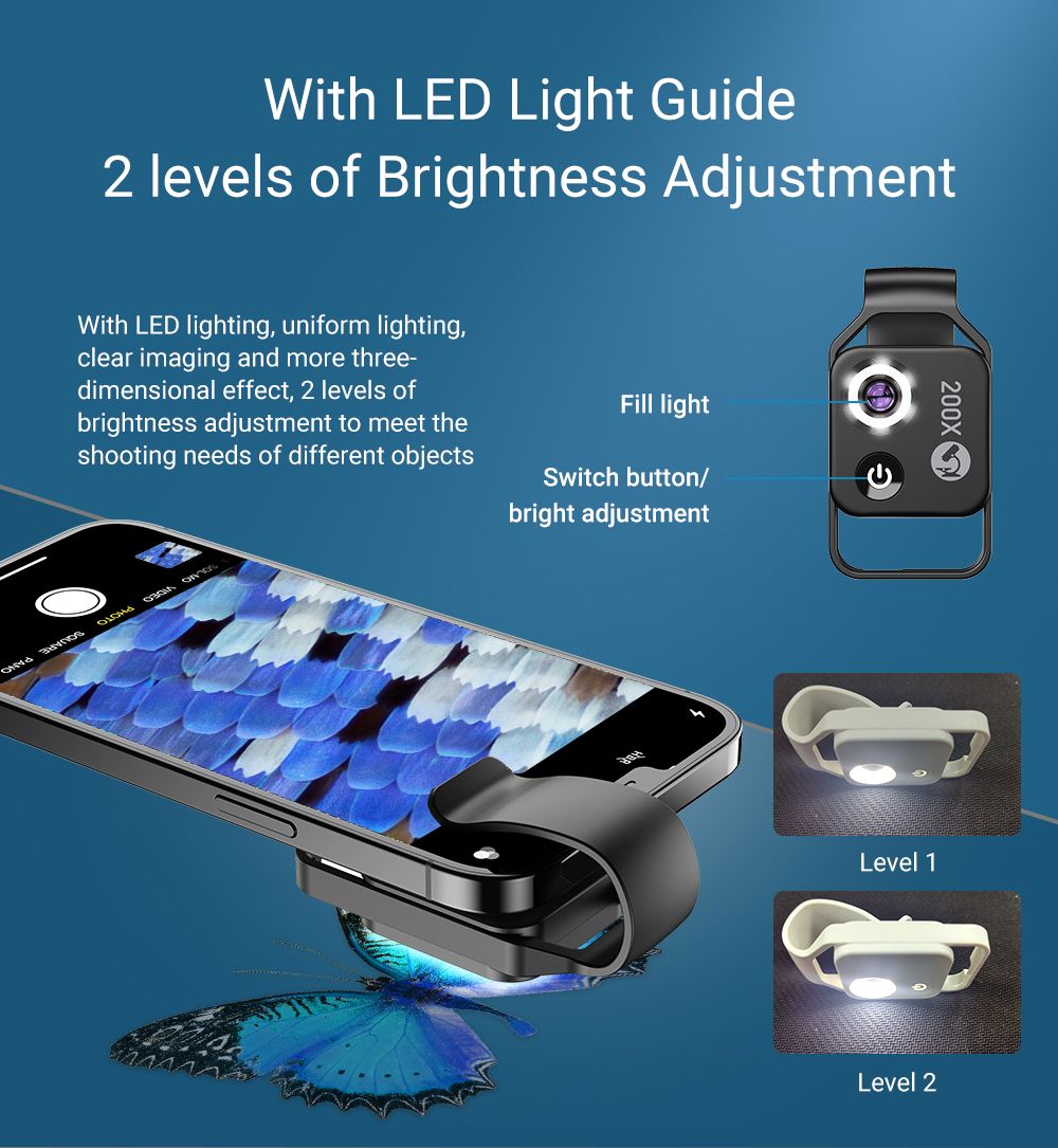 APEXEL 200X Microscope Lens with CPL Mobile LED Light for iPhone Samsung Perfect for Macro Photography
