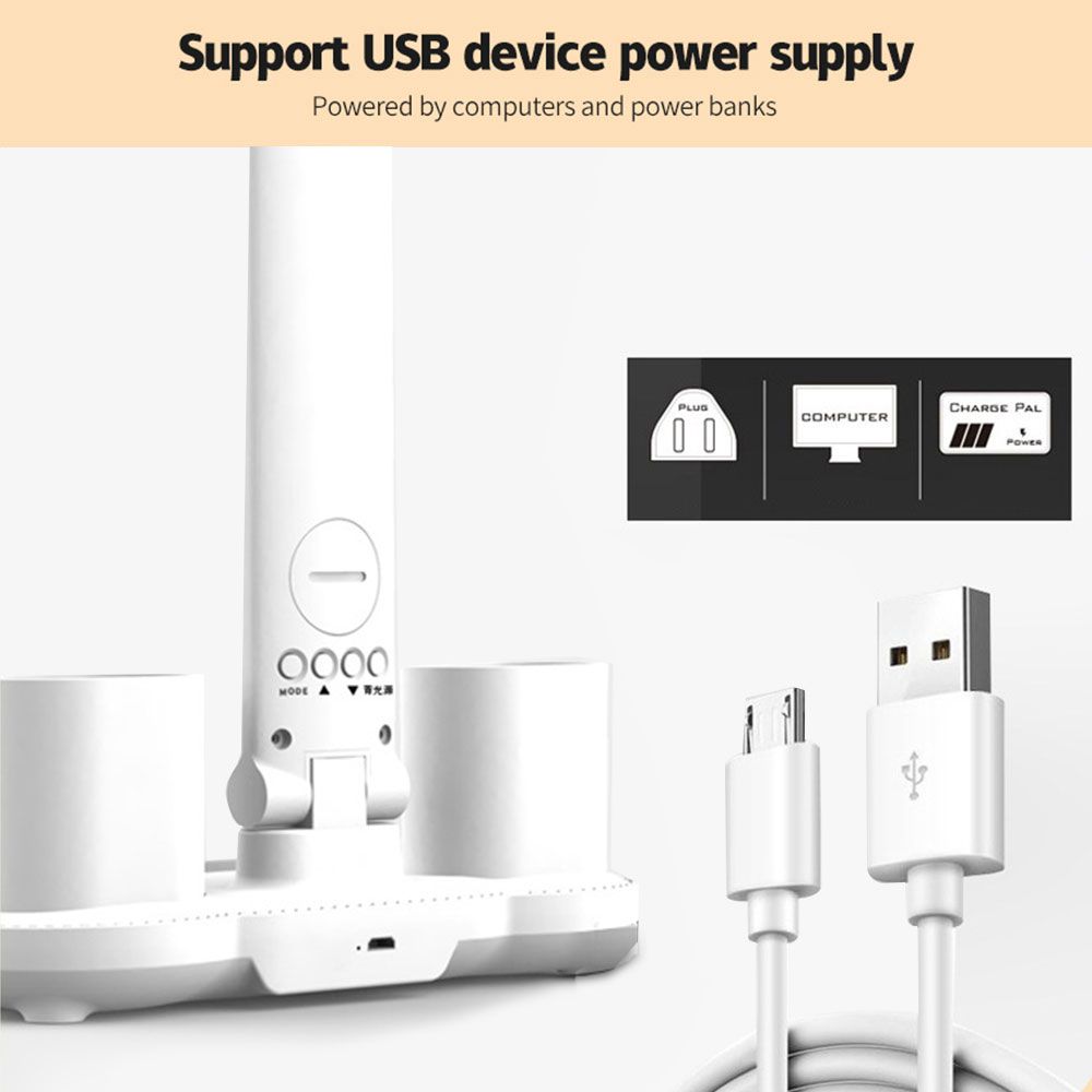 LED Desk Lamp with Pen Holder Built-in Calendar Adjustable Brightness Eye Protection for Home Office