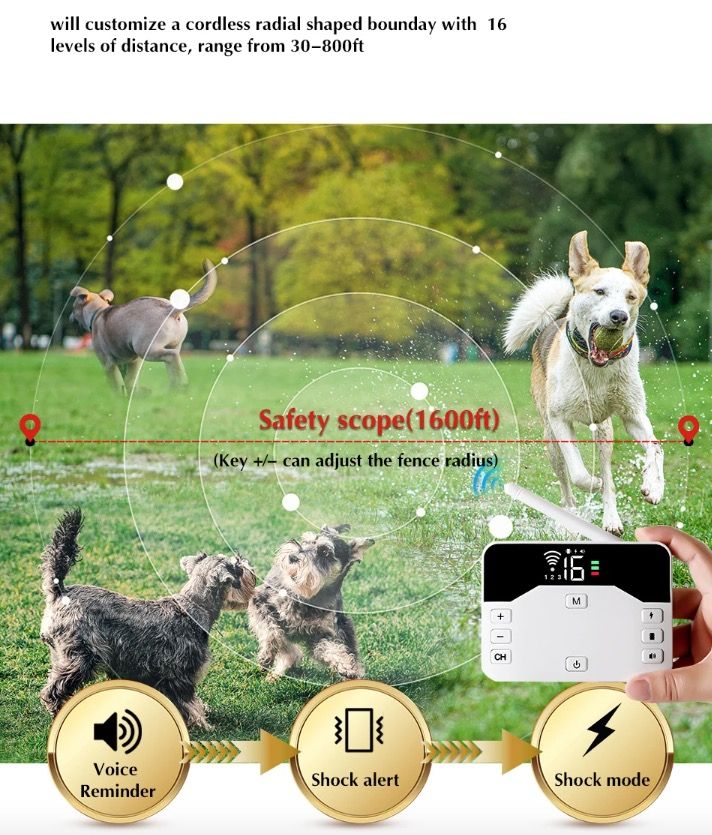 Wireless Dog Fence System Remote Training Collar for All Size Dogs Safe Pet Containment and Behavior Management