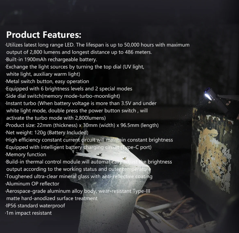 IMALENT GR36 EDC 2800 Lumens Type-C Rechargea Magnetic Super Bright Clip-on LED Flashlights 