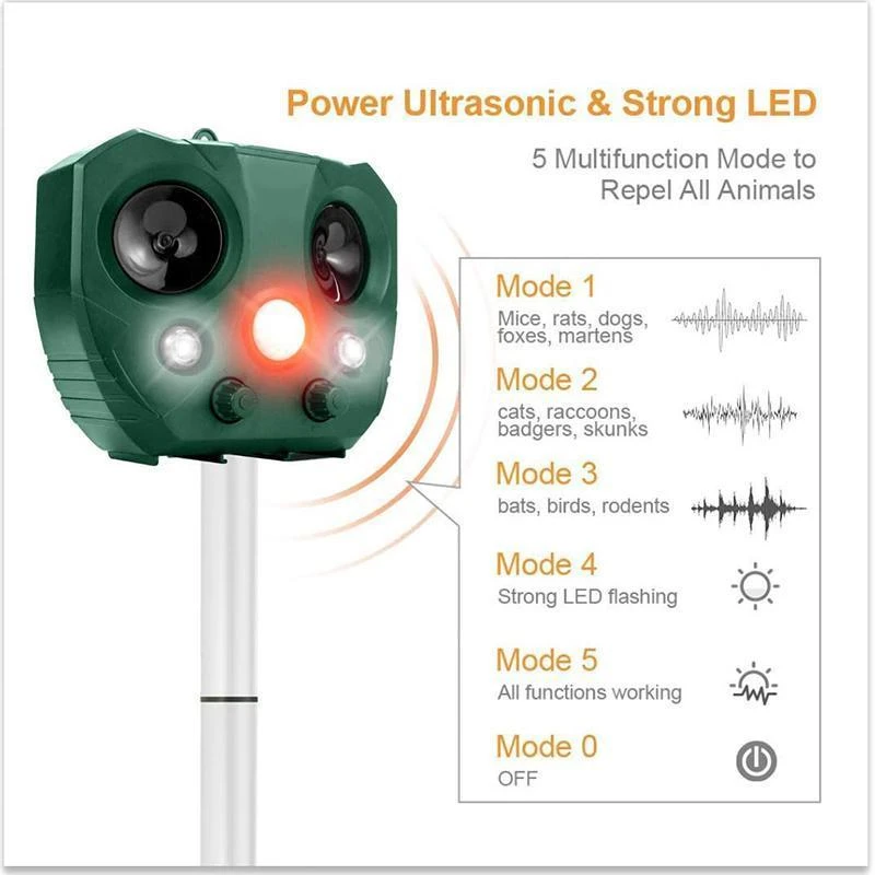 Repelente animal ultrassônico energia solar pássaro cão gato skunk cervos raccoon repelente