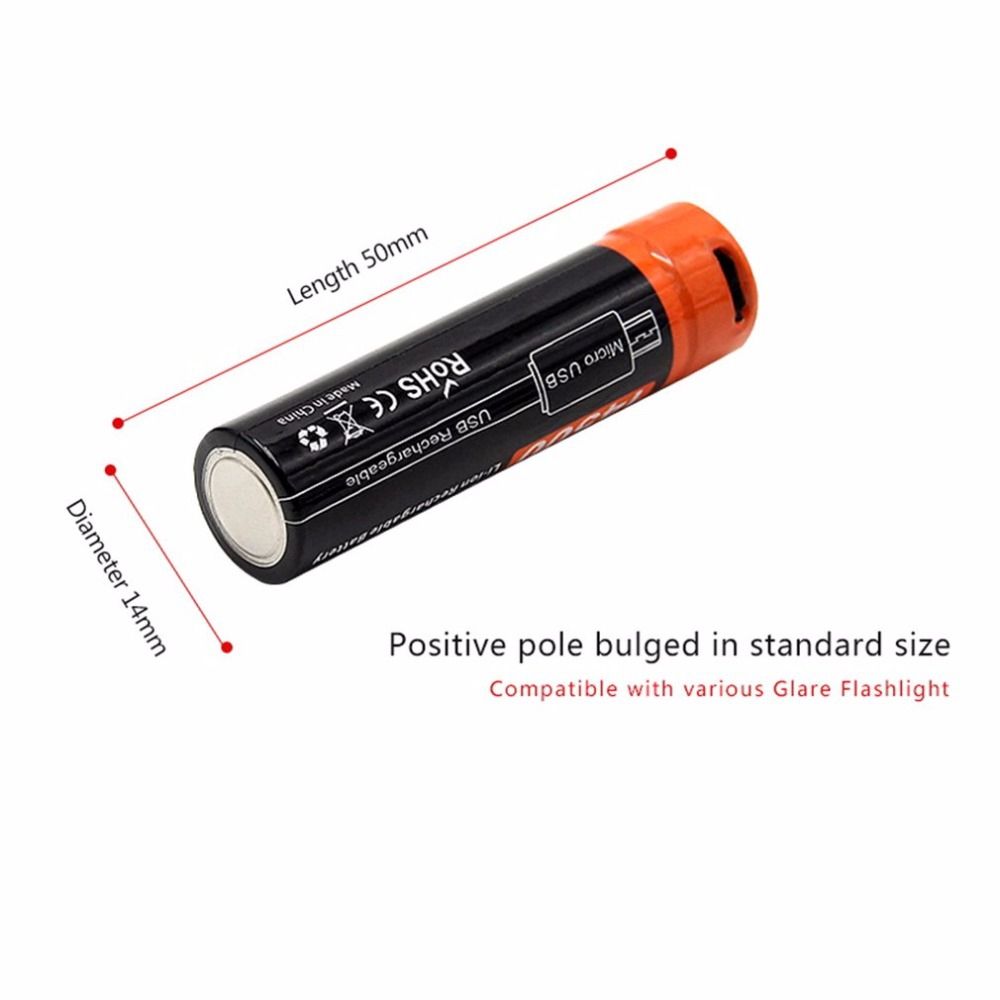 14500 750mAh 3.7V Micro USB Recarregável Li-ion Bateria