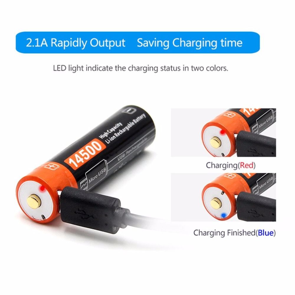 14500 750mAh 3.7V Micro USB Recarregável Li-ion Bateria