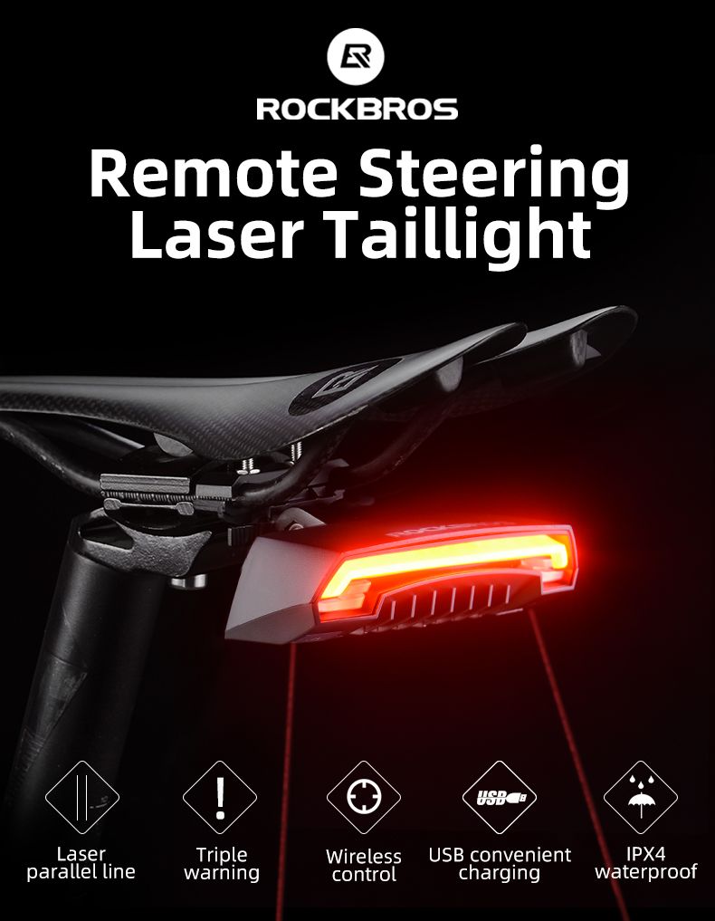 ROCKBROS LKWD-R1 Luz de Bicicleta Inteligente USB LED Controle Remoto Sem Fio Luz Traseira de Bicicleta MTB Estrada Laser Sinal de Volta Lâmpada de Ciclismo Luz Traseira