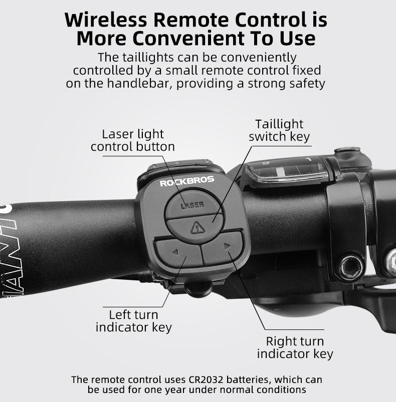 ROCKBROS LKWD-R1 Luz de Bicicleta Inteligente USB LED Controle Remoto Sem Fio Luz Traseira de Bicicleta MTB Estrada Laser Sinal de Volta Lâmpada de Ciclismo Luz Traseira