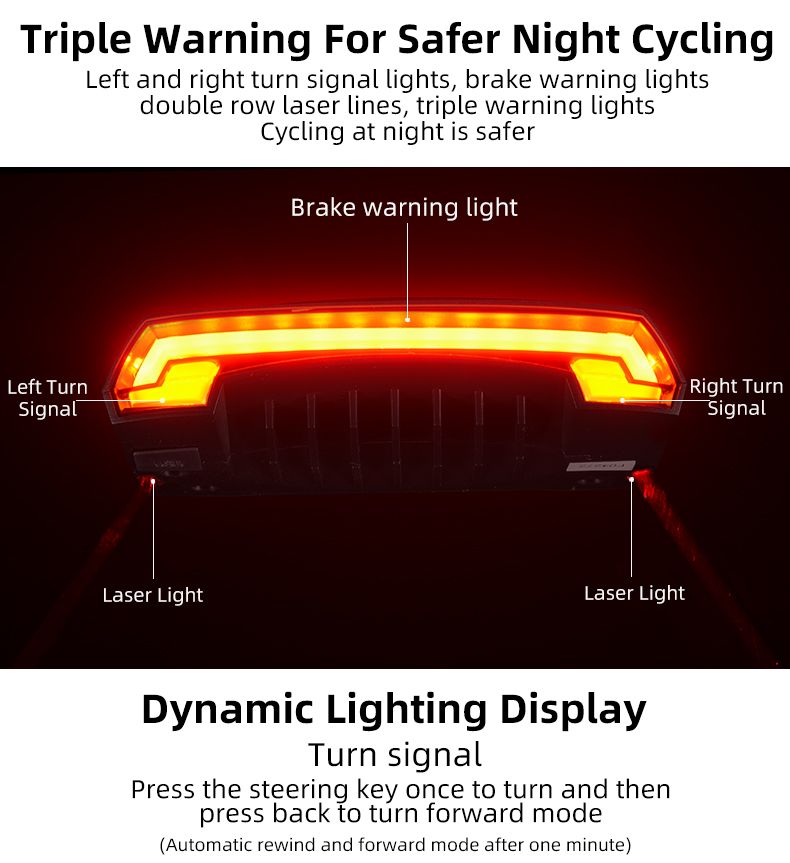 ROCKBROS LKWD-R1 Luz de Bicicleta Inteligente USB LED Controle Remoto Sem Fio Luz Traseira de Bicicleta MTB Estrada Laser Sinal de Volta Lâmpada de Ciclismo Luz Traseira