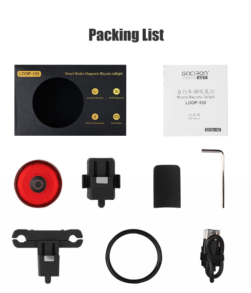 Gaciron LOOP-100 High Brightness Bike Tail Light Brake Sensor Aluminum Alloy for Urban and Trail Cycling