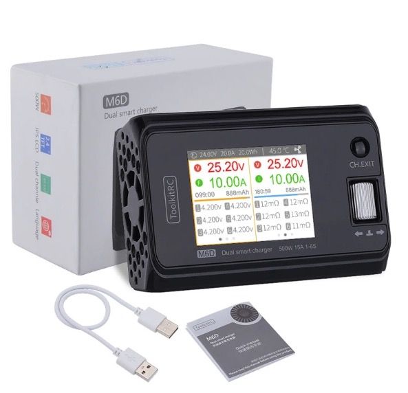 ToolkitRC M6D 500W 15A DC Dual Channel MINI Smart Charger Discharger for RC Electric Flight and Racing