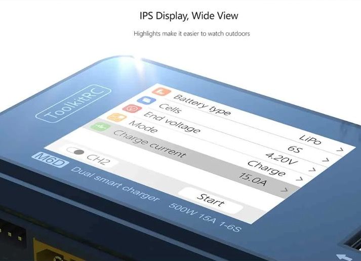 ToolkitRC M6D 500W 15A DC Dual Channel MINI Smart Charger Discharger for RC Electric Flight and Racing