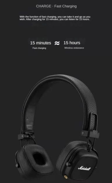 Marshall Major IV Bluetooth Headphones Classic Aesthetics Signature Sound Deep Bass Wireless Charging