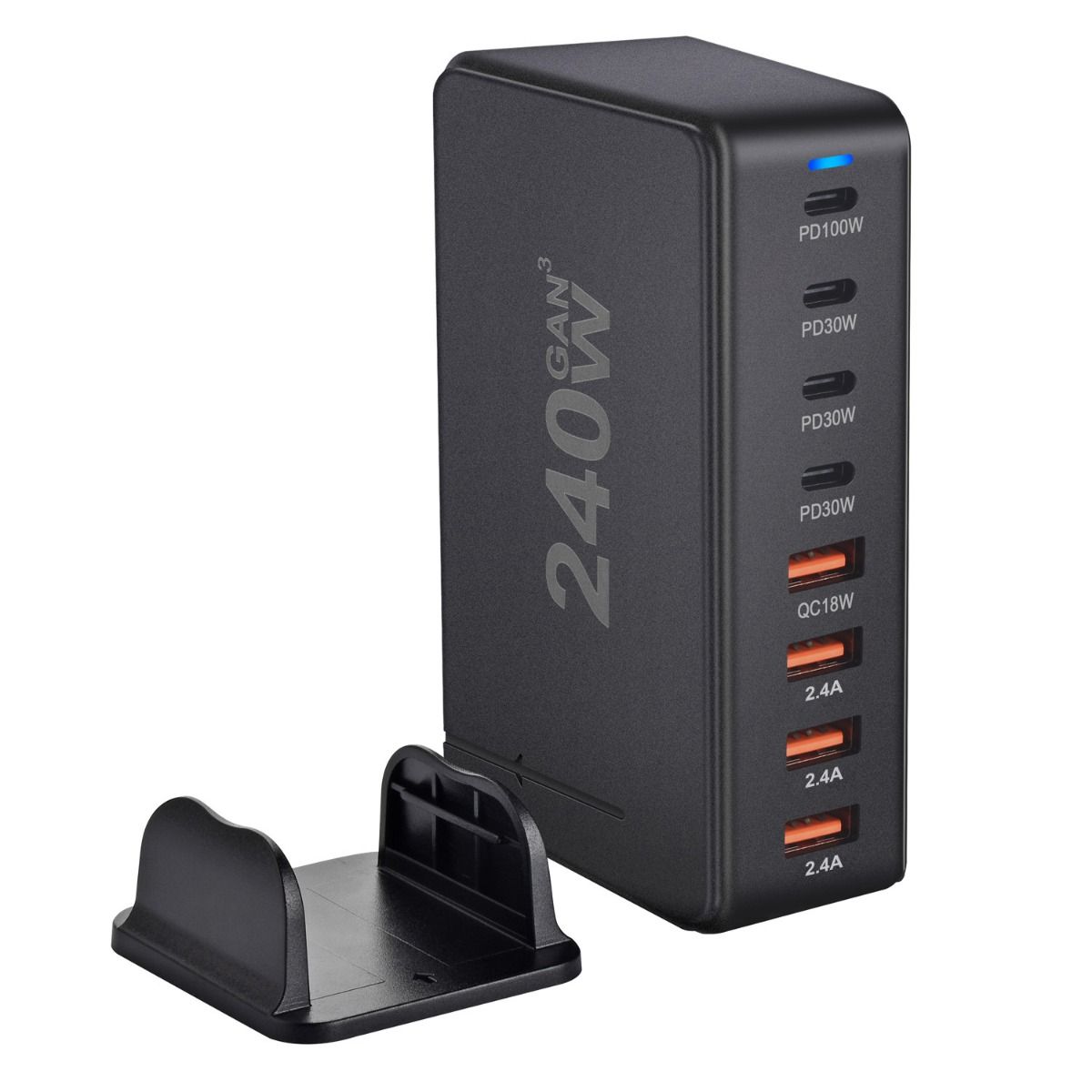 240W Desktop GaN Charger 8-port USB Type C PD Fast Charge Mobile Charger Smart Technology Multi-Device Hub