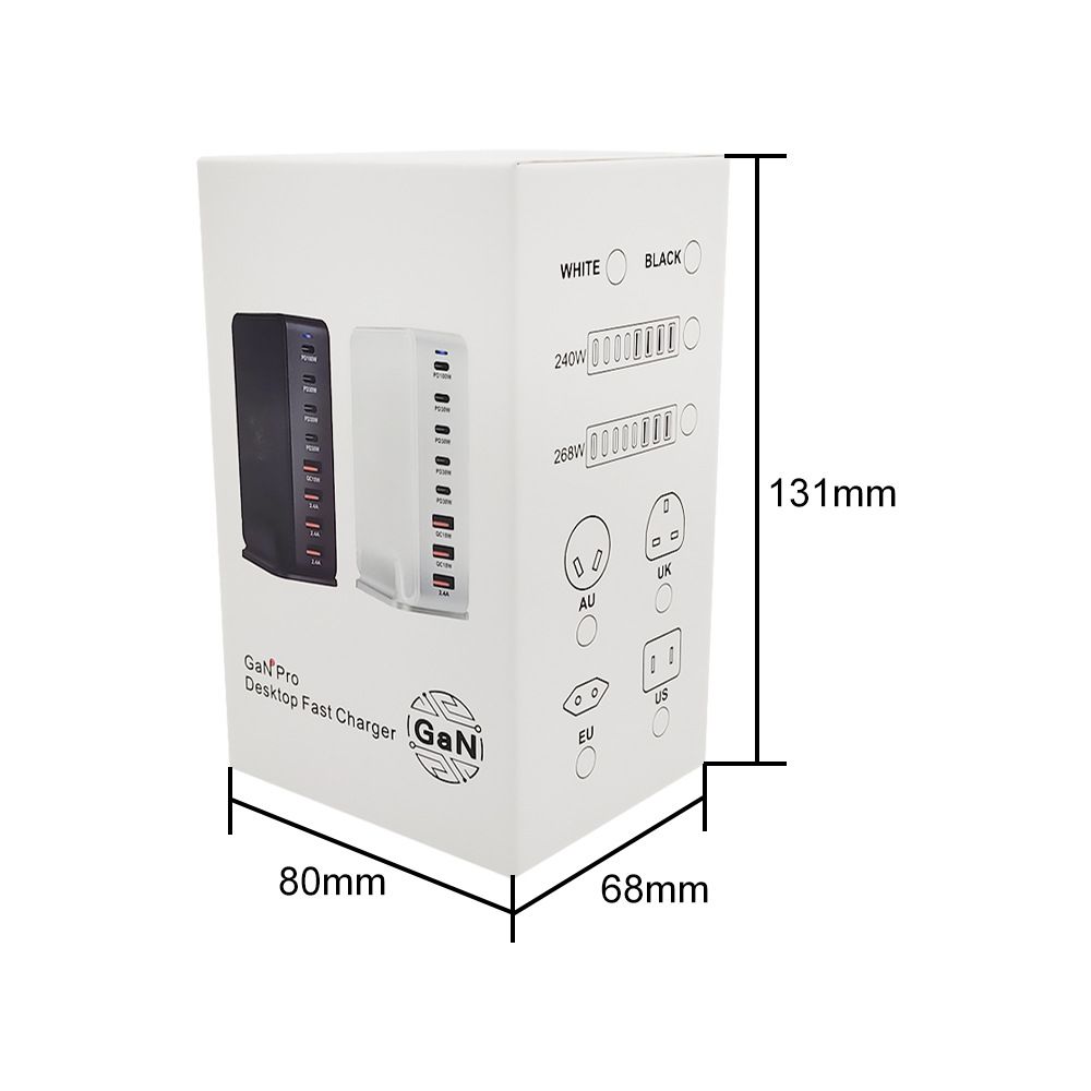 240W Desktop GaN Charger 8-port USB Type C PD Fast Charge Mobile Charger Smart Technology Multi-Device Hub