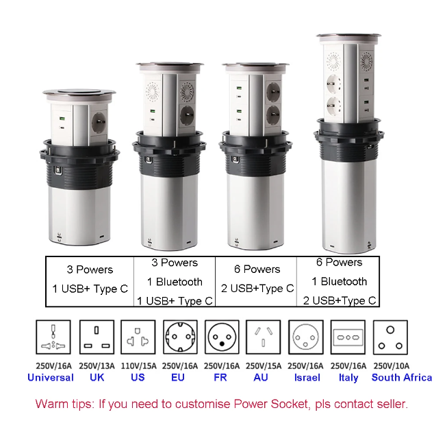 VENSTPOW Electric Lifting Sockets with USB Wireless Charging Motorized Pop Up Outlet for Organized Workspace
