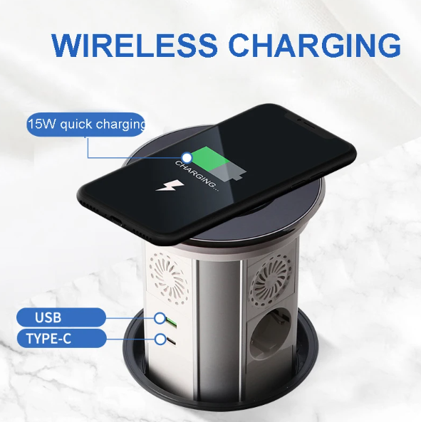 VENSTPOW Electric Lifting Sockets with USB Wireless Charging Motorized Pop Up Outlet for Organized Workspace