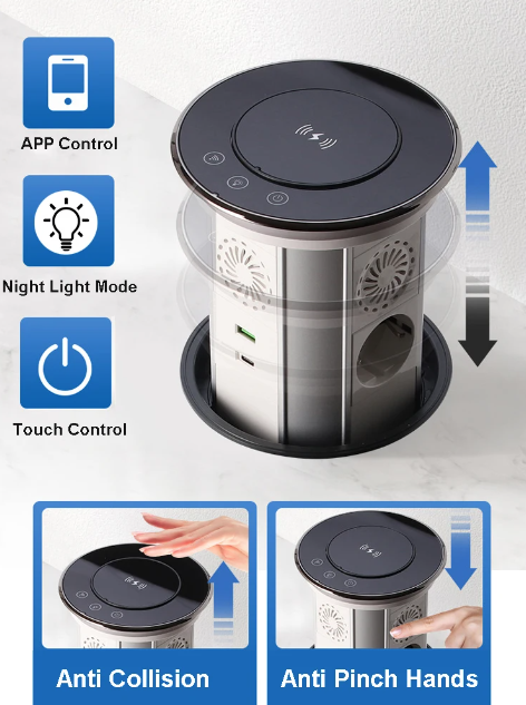 VENSTPOW Electric Lifting Sockets with USB Wireless Charging Motorized Pop Up Outlet for Organized Workspace